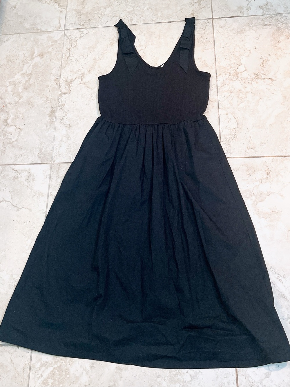 Black Faux Tie-Shoulder Midi Dress